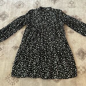 Solution Size Large Loose Fit Elegant Black and White Polka Dot Mini Dress Party